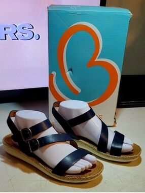 Womens Sandels Size 8.5M Baretraps KALIN Navy Blue | Insole Artwork | Orig. Box